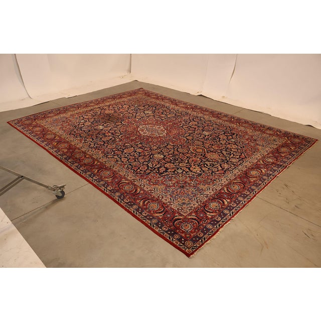 High Quality Vintage Large Area Rug With Intricate Floral Medallion Design and Red, Navy, and Ivory Tones, Approximately...