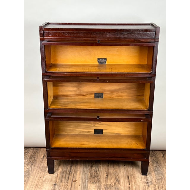 Globe Wernicke Antique Globe Wernicke Mahogany Three Stack Barrister Bookcase Size D Grade 598 1/2 C. 1930 For Sale - Image 4 of 9