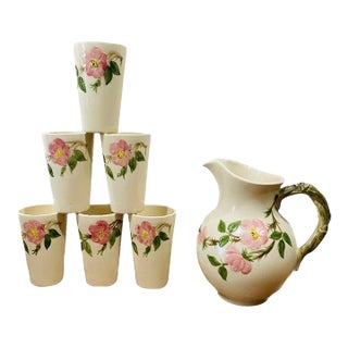 1940s Franciscan Desert Rose Pitcher and Glass Set- 7 Pieces For Sale