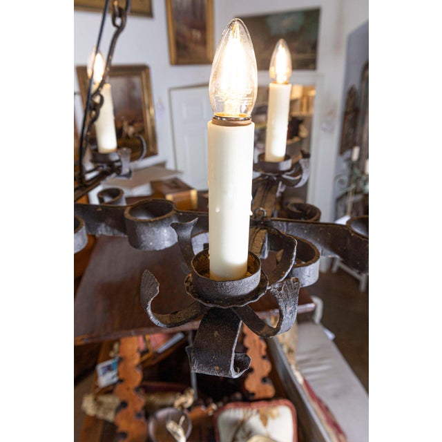 Black Mid 20th Century French Wrought Iron Chandelier For Sale - Image 8 of 12