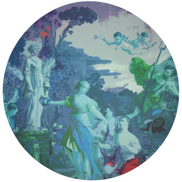 Nicolette Mayer Cyprus Picnic Cyan 16" Round Pebble Placemats, Set of 4 For Sale