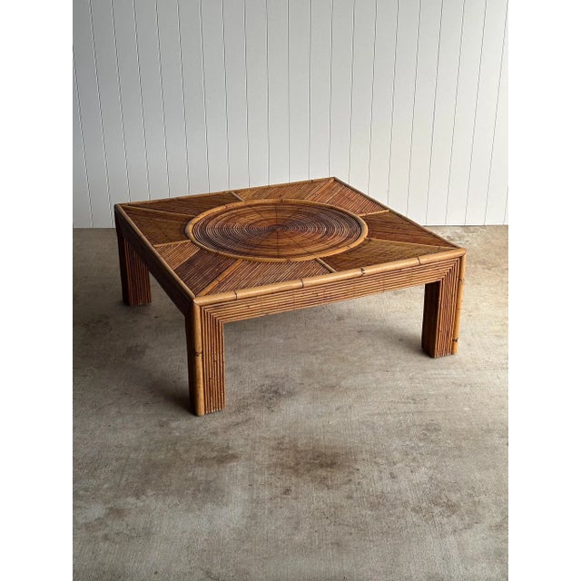 Vintage Monumental Rattan Sunburst Coffee Table Attributed to Vivai Del Sud, C. 1970s For Sale - Image 12 of 12