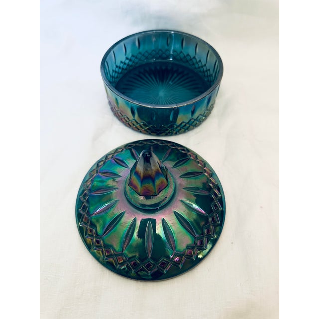 Vintage Indiana Glass "Princess Blue" Carnival Glass Candy Dish, Irredesant blue with lid. Perfect for the Holiday candy,...