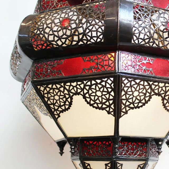 Moroccan Vintage Red & White Moroccan Pendant Light For Sale - Image 3 of 8