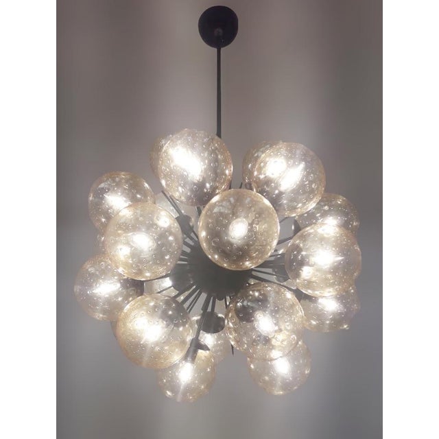 Fabio Ltd 21st Century Ventiquattro Black Powder Coat Amber Bubbles Murano Sputnik Chandelier by Fabio LTD For Sale - Image 4 of 5