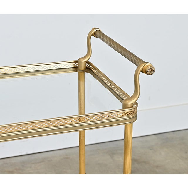 French Vintage Brass & Glass Trolley Serving Cart For Sale - Image 4 of 11