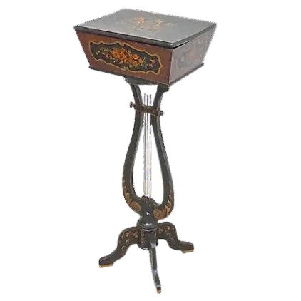 Antique Lyre Storage Box Plant Stand For Sale