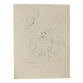 Mino Maccari, Figures, Drawing in Ink, 1960s For Sale