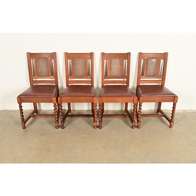 An exceptional set of four antique Mission or Arts & Crafts period dining chairs By Stickley Brothers USA, Circa 1910...