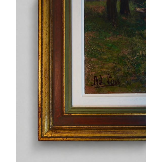 This oil on panel by Adolf Lins exquisitely illustrates the artist's talent for depicting peaceful scenes inspired by...