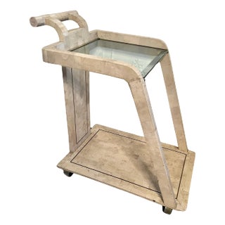 Tessellated Stone Bar or Tea Cart with Brass Trim in the style Maitland Smith For Sale