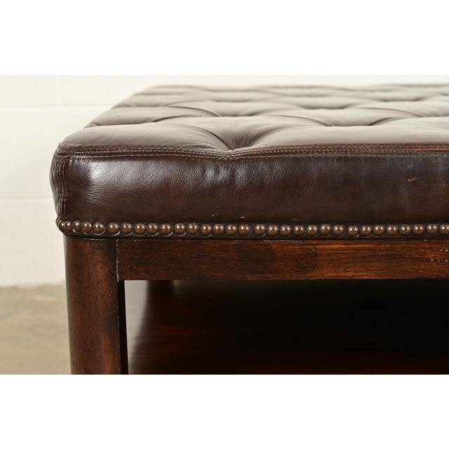 Wood Bernhardt Tufted Leather Chesterfield Cocktail Ottoman For Sale - Image 7 of 11