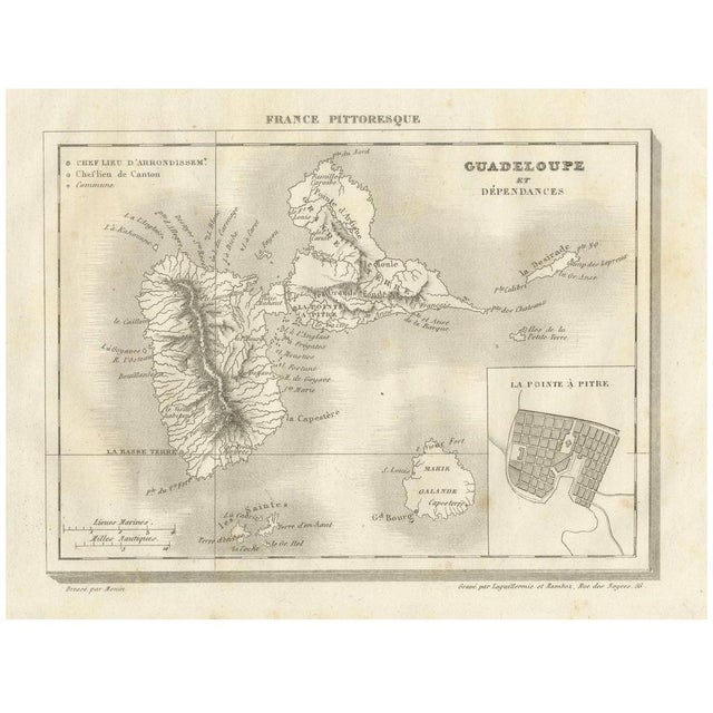 Black Antique Map of Guadeloupe and Dependencies France Pittoresque, C. 19th Century, 1835 For Sale - Image 8 of 8
