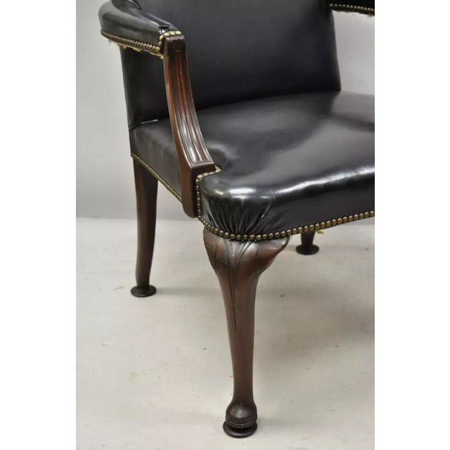 Traditional Early 20th Century Antique English Georgian Style Dark Green Leather Library Office Chairs - a Pair For Sale - Image 3 of 12