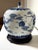 Vintage Chinoiserie Cobalt Blue and White Ceramic Porcelain Lidded Ginger With Wood Base For Sale - Image 4 of 12