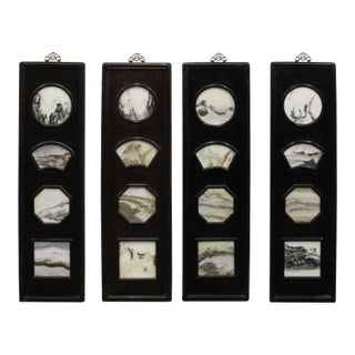 Chinese Rosewood Dream Stone Scenery Wall Panel Set 4 Pieces For Sale