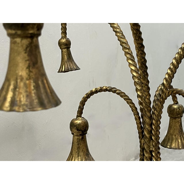 Hollywood Regency Gilt Metal Side Table W/ Glass Top, 1960s Rope & Tassel Design For Sale - Image 4 of 17