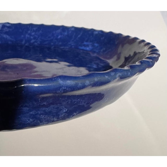 Ceramic Vintage Bybee Pottery Cobalt Blue and White Sponge Ruffled Pie Plate - 9.5" (Unused) For Sale - Image 7 of 8