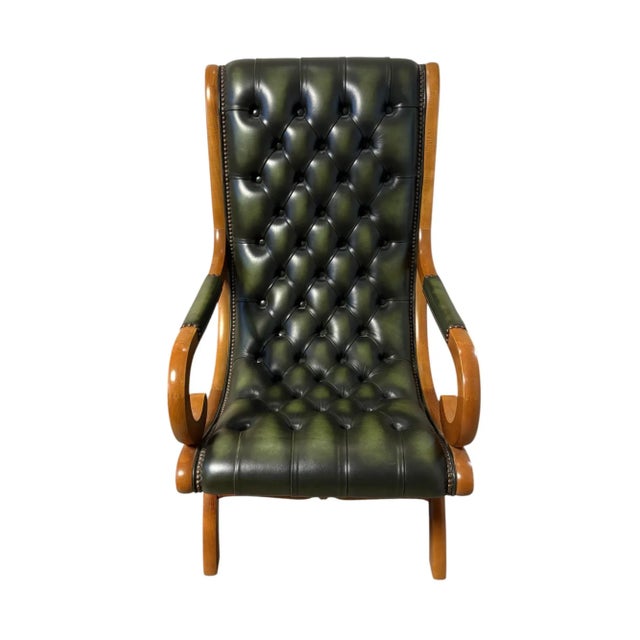 Mid-Century Modern Set of Mid-Century Modern Green Leather Armchair with Ottoman, 1960s For Sale - Image 3 of 7