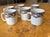 Set of six vintage porcelain coffee mugs by Spode in the classic Delamere pattern in chocolate brown botanical...