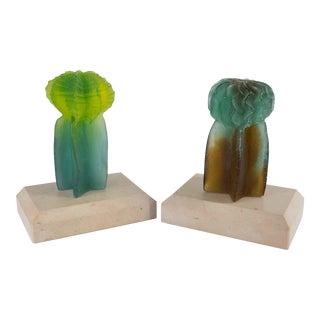 French Daum Nancy Pate De Verre Cactus Bookends by Joseph Hilton McConnico For Sale