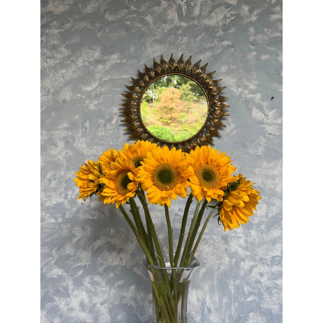 Spanish Gilt Metal Round Sunburst Mirror For Sale - Image 4 of 9