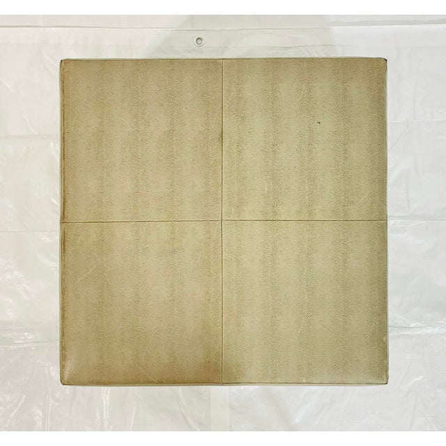 Vintage Faux Shagreen Upholstered Cube Ottoman Bench on Wood Plinth For Sale - Image 9 of 18