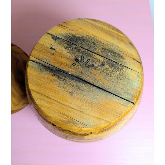 Brown Mid-Century Hand Turned Wood Jar Segmented Artisan Signed For Sale - Image 8 of 8