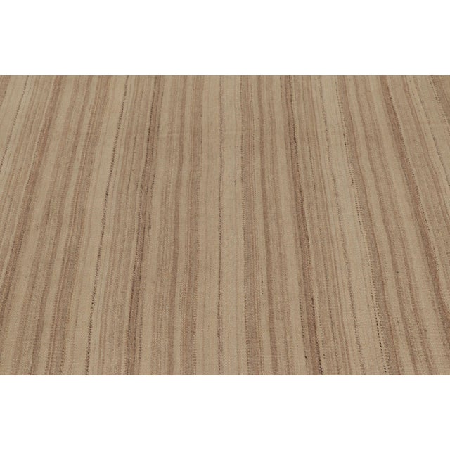 Rug & Kilim Rug & Kilim’s Contemporary Minimal Rez Kilim in Brown Textural Stripes For Sale - Image 4 of 9