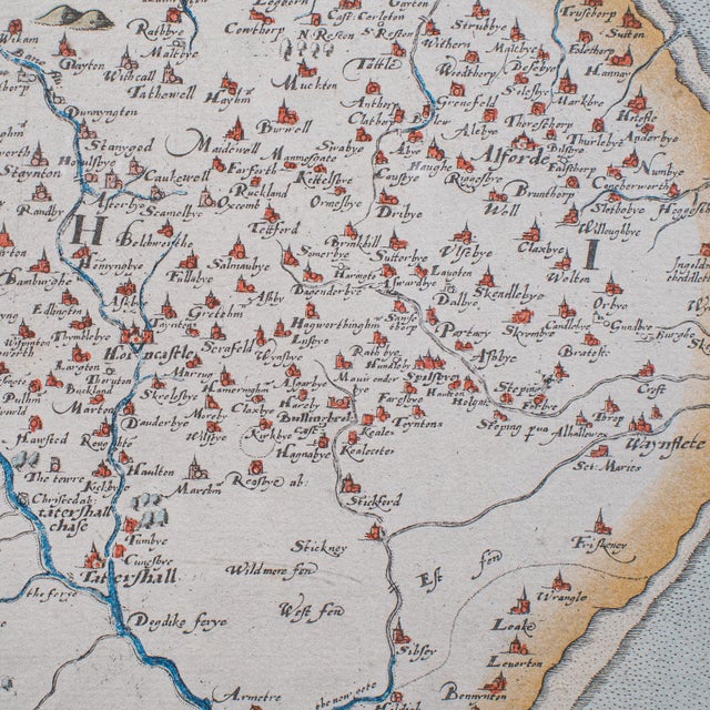 Vintage Map, Lincoln, Nottingham, English, After Christopher Saxton, Cartography For Sale - Image 11 of 12