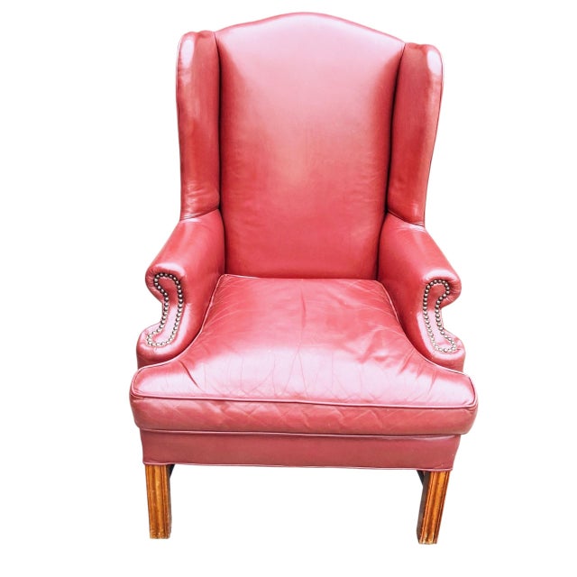Vintage-Inspired 3-Piece Leather Living Room Set With a Tufted Chesterfield Sofa, a Classic Wingback Armchair & Rectangular Ottoman. For Sale - Image 10 of 12