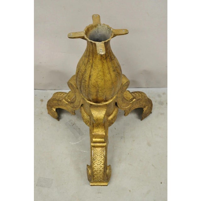 Vintage Baroque Style Gold Cast Aluminum Metal Tripod Pedestal Table Base. Item features cast aluminum construction,...