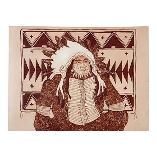 1980 Kevin Red Star Native American Crow Res Cop I Sepia Tone Etching For Sale