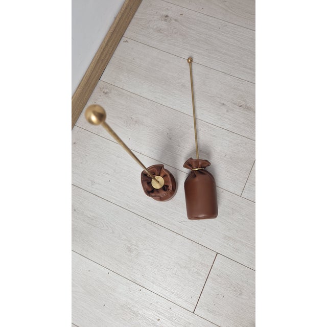 Brass and Blue Leather Doorstops attributed to Luigi Caccia Dominioni for Azucena, 1980s, Set of 2 For Sale - Image 10 of 11