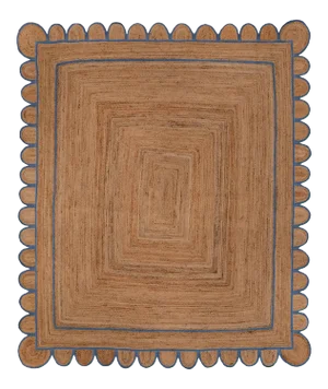 French Blue Trim Jute Scallop Braided Handmade Rug - 3'x5'