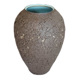 Vinage Mid-Century Studio Pottery Teal and Brown Ceramic Lava Vase For Sale