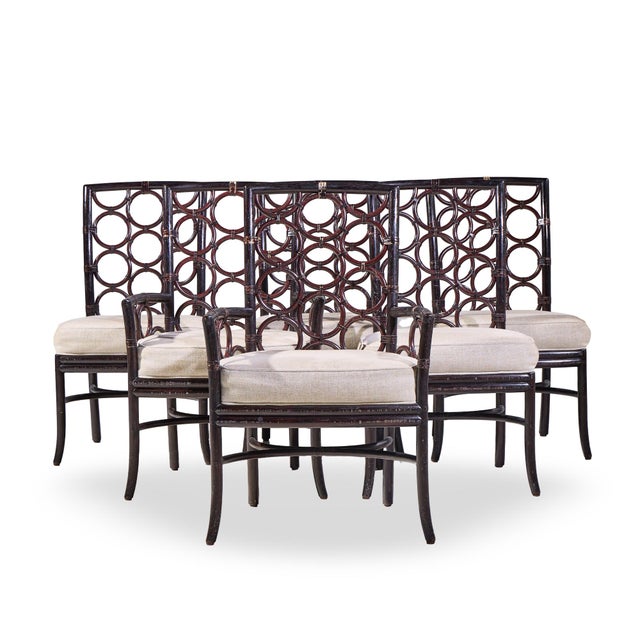 Barbara Barry for Baker Script Rattan Dining Chairs - Set of 6 Each armless chair measures: 21.5 wide x 24.5 deep x 37.5...