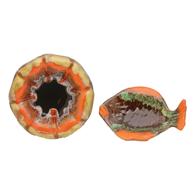 Ceramic Fish and Oyster Plates with Drip Glaze from Vallauris, Set of 3 For Sale - Image 7 of 16