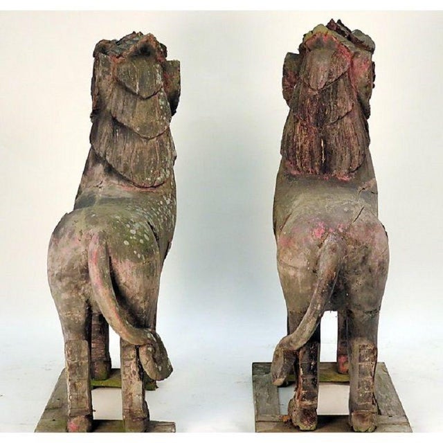 Pair of Wood Palace Lions, Southeast Asia, Weathered With Mica Eyes For Sale In San Francisco - Image 6 of 7