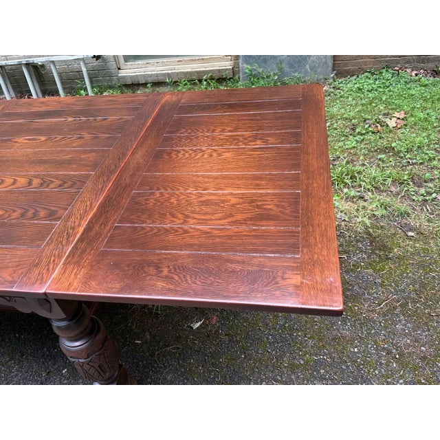 Early 20th Century Antique Jacobean Style Carved Oak Draw Leaf Dining Table For Sale - Image 12 of 16