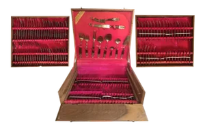 Mid 20th Century Mid-Century Modern Thai Siam Buddha Brass and Rosewood Flatware Set of 142