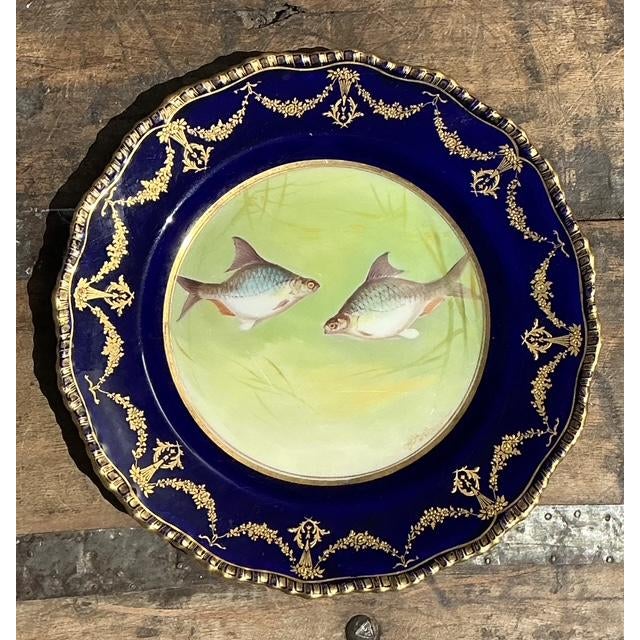 Vintage Gilt Tipped Doulton Burslem Fish Plates - Set of 12 For Sale - Image 15 of 16