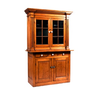 Tall Pine Armoire With Glass Doors For Sale
