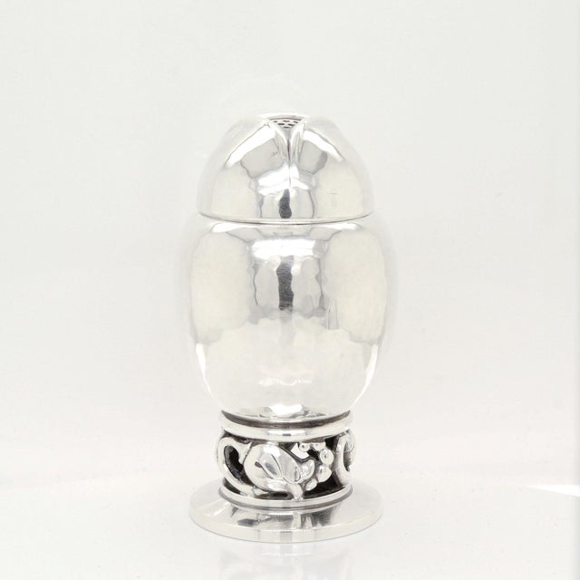 Signed Georg Jensen Sterling Silver Blossom Pepper Shaker & Salt Cellar Pair #2a For Sale - Image 10 of 18