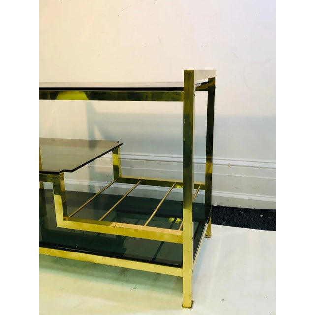 Brass 1970s Italian Brass Bar Cart With Smoke Glass Shelves For Sale - Image 8 of 10