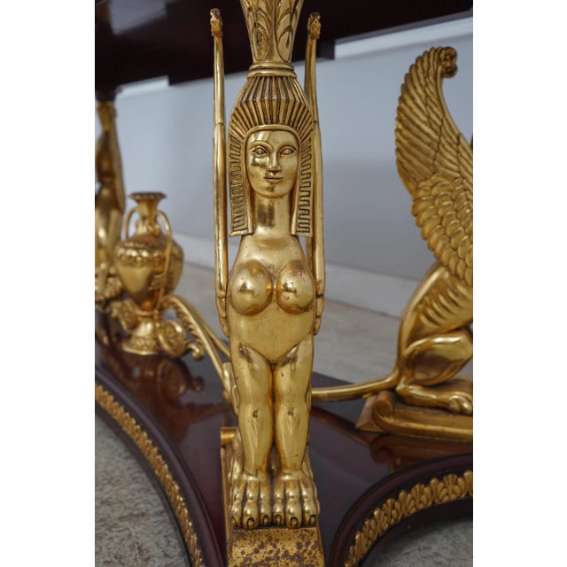 Gold French Empire Full Winged Sphinx Marble Top Console For Sale - Image 8 of 12