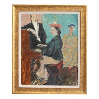Carlo Striccoli, Figure at the Piano, 1960s, Oil on Board, Framed For Sale
