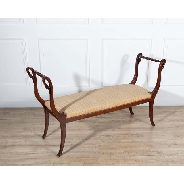 Neoclassical 19th Century Neapolitan Empire Bench in Solid Mahogany with Swan Motifs For Sale - Image 3 of 9