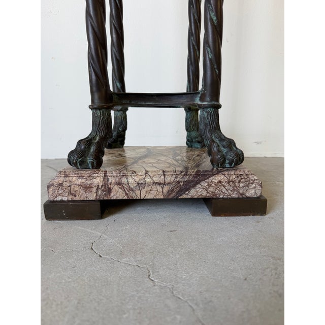 Vintage Neoclassical - Style Brass & Marble Pedestal With Twisted Columns and Claw Feet For Sale - Image 11 of 12