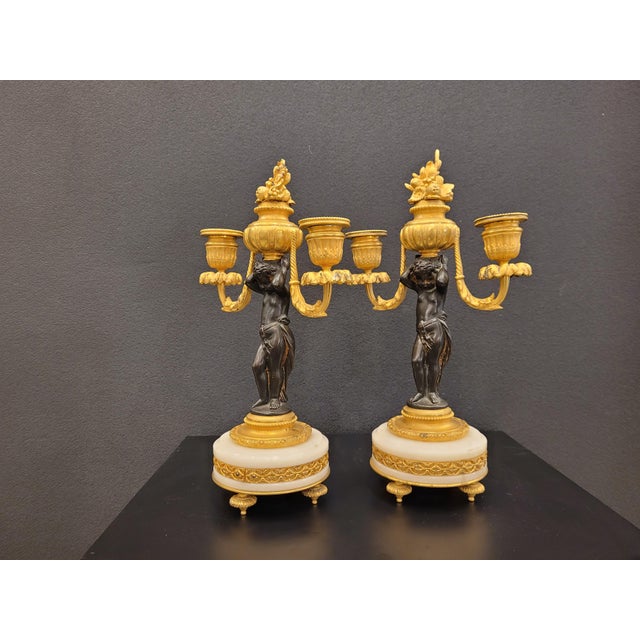 Metal 19th Century Putti Candlesticks in Bronze, Ormolu and Marble, France, 1890s, Set of 2 For Sale - Image 7 of 17